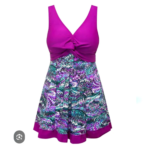 Size Medium new Purple swimdress swimsuit swim dress one piece - Picture 1 of 4